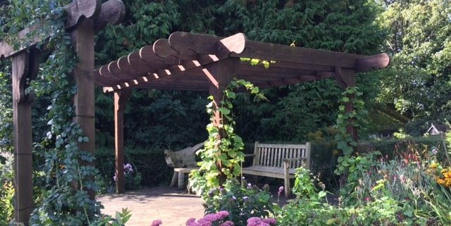 Pergola made with reclaimed scaffold boards