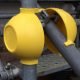 yellow armadillo coupler caps covering double couplers on a scaffold for sale at Gilray Plant
